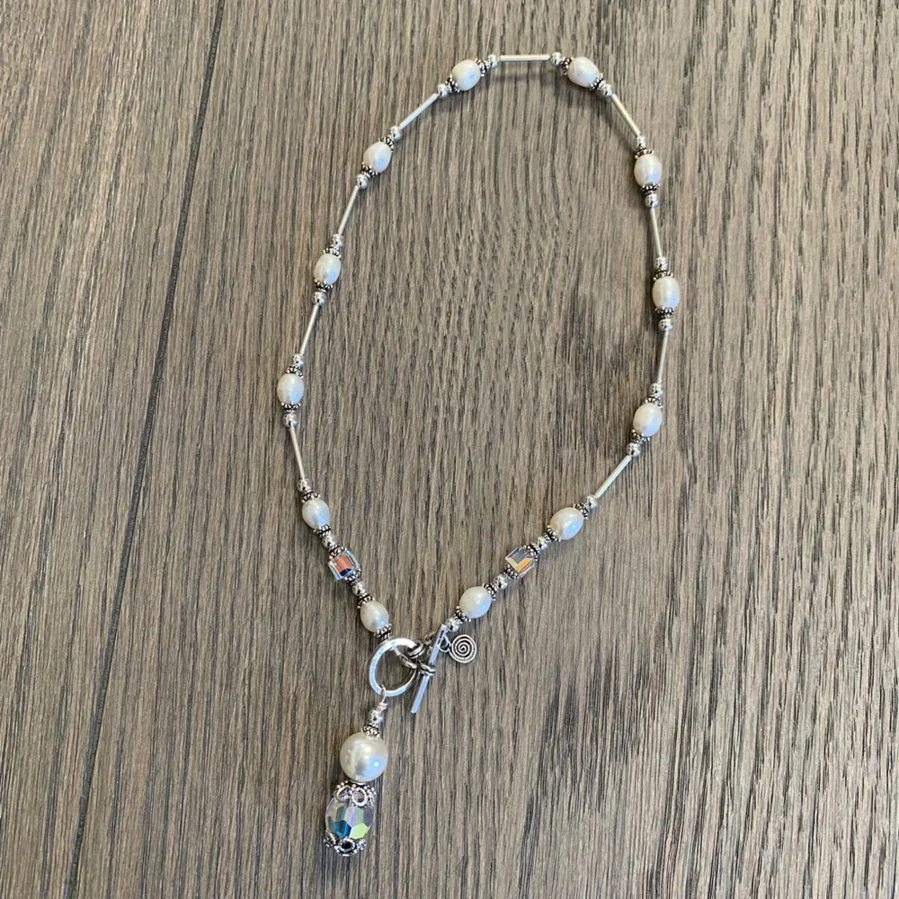 NWT Freshwater Pearl & Swarovski crystal drop nugget toggle necklace, NEW